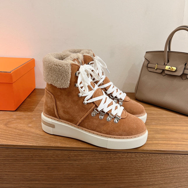 HM 26S SHEARLING HIKING BOOTS IN BROWN SUEDE