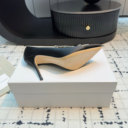 Lurum 90 Black Satin Crystal Embellished Pumps 868667
