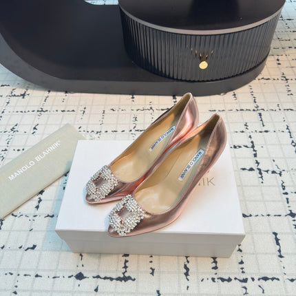 Hangisi 70 Rose Gold Metallic Leather Jewel Buckle Pumps 912618