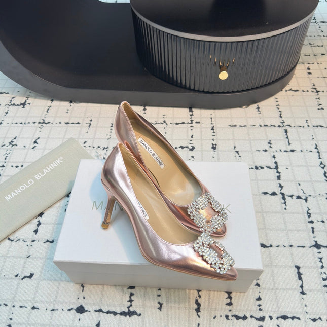 Hangisi 70 Rose Gold Metallic Leather Jewel Buckle Pumps 912618