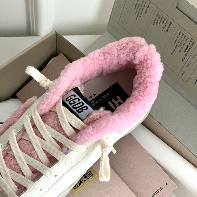 HI STAR SNEAKERS WHITE CALFSKIN WITH PINK WOOL STAR