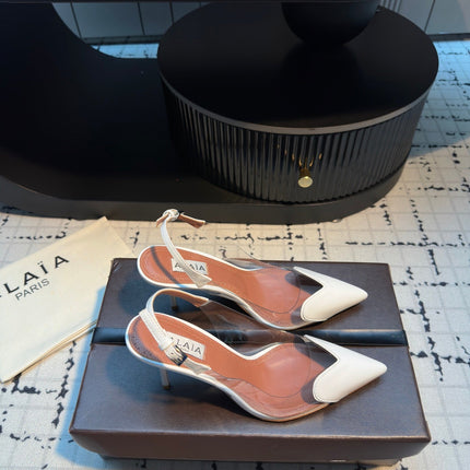 ALAIA HIGH SLINGBACK 25S 90 MM IN WHITE CALFSKIN