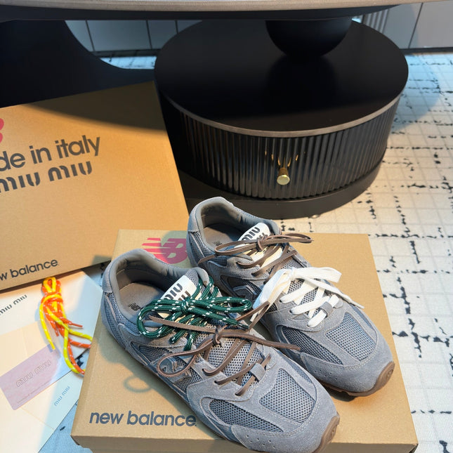 MIUMIU 26S RUNNING SNEAKERS IN GREY SUEDE AND MESH RUBBER SOLE