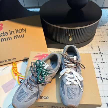 MIUMIU 26S RUNNING SNEAKERS IN GREY SUEDE AND MESH RUBBER SOLE