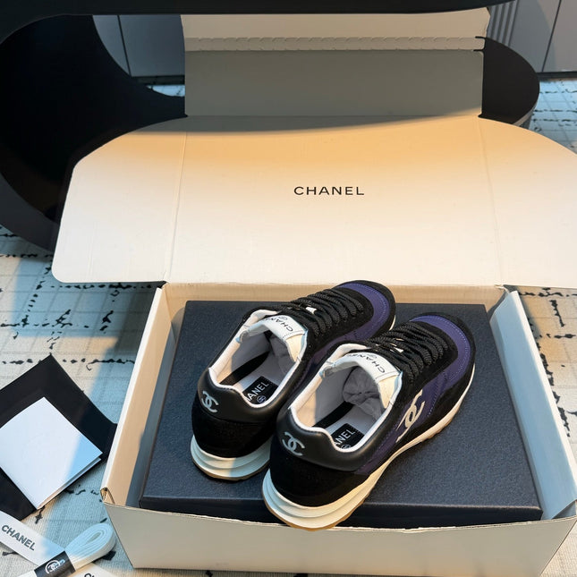 CHANEL 26S CHUNKY SNEAKERS IN BLACK SUEDE AND DARK PURPLE FABRIC