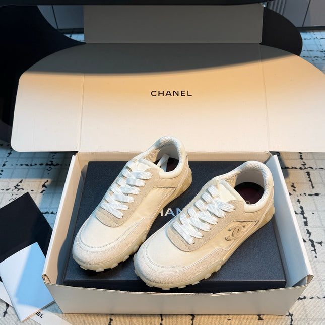 CHANEL 26S CHUNKY SNEAKERS IN WHITE FABRIC AND SUEDE