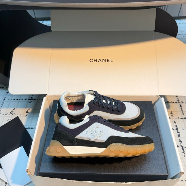CHANEL 26S CHUNKY SNEAKERS IN GREY FABRIC AND BLACK SUEDE