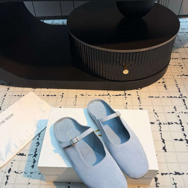 THE ROW 26S MARY JANE MULES 20MM IN LIGHT BLUE SUEDE
