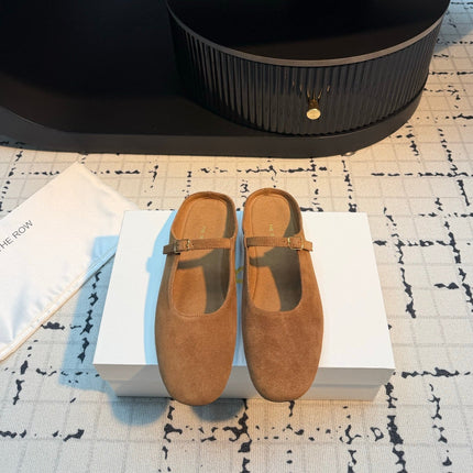 THE ROW 26S MARY JANE MULES 20MM IN CARAMEL BROWN SUEDE