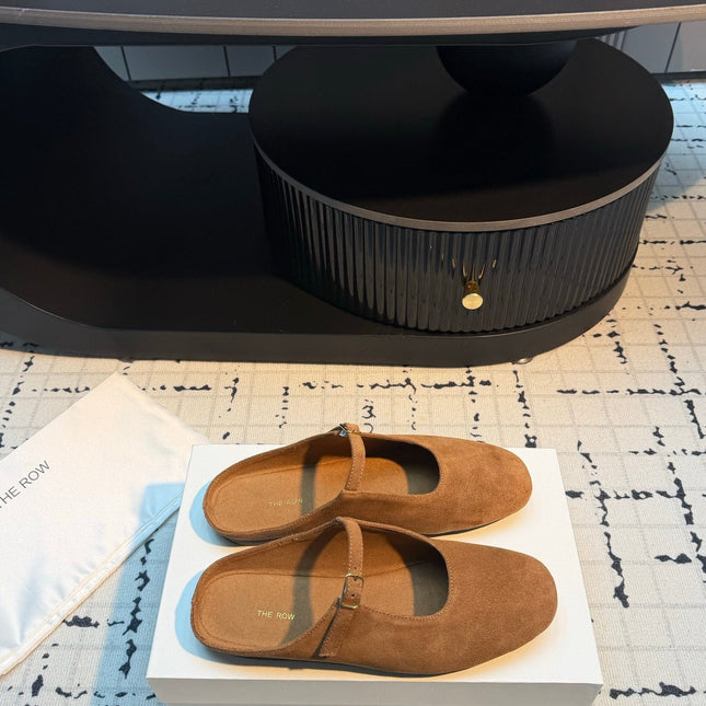 THE ROW 26S MARY JANE MULES 20MM IN CARAMEL BROWN SUEDE