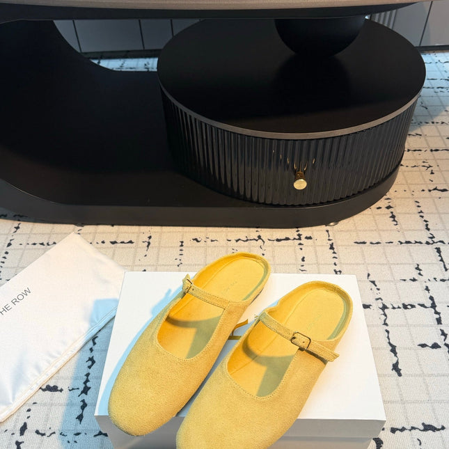 THE ROW 26S MARY JANE MULES 20MM IN YELLOW SUEDE