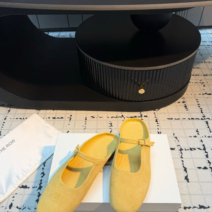 THE ROW 26S MARY JANE MULES 20MM IN YELLOW SUEDE