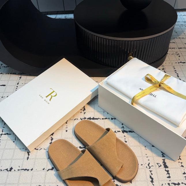 THE ROW 26S THONG SLIDE SANDALS IN BEIGE SUEDE