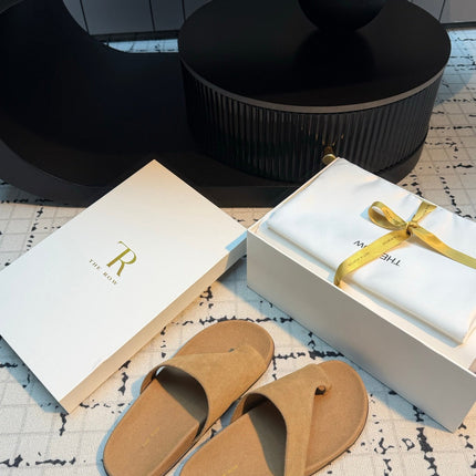 THE ROW 26S THONG SLIDE SANDALS IN BEIGE SUEDE