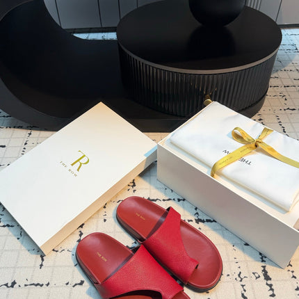 THE ROW 26S THONG SLIDE SANDALS IN DARK RED CALFSKIN