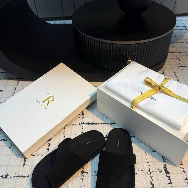 THE ROW 26S THONG SLIDE SANDALS IN BLACK SUEDE