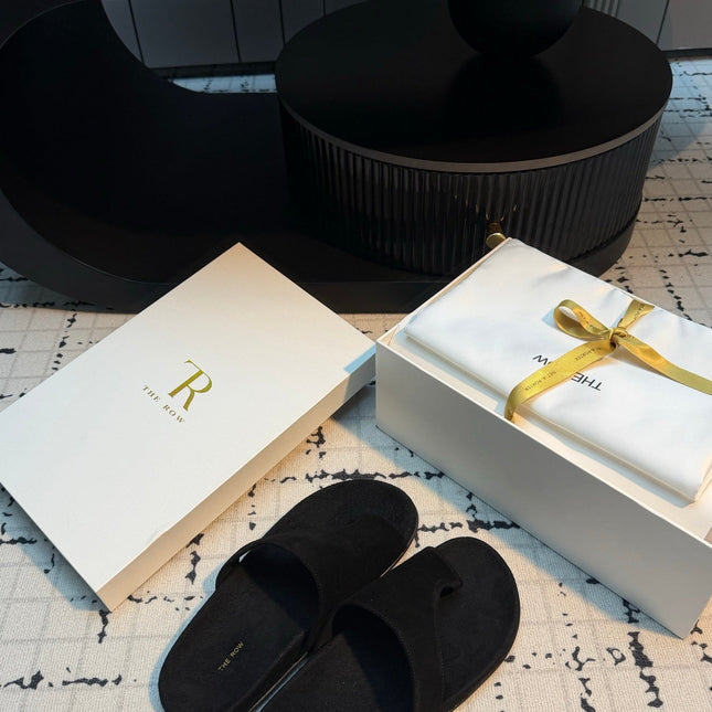 THE ROW 26S THONG SLIDE SANDALS IN BLACK SUEDE