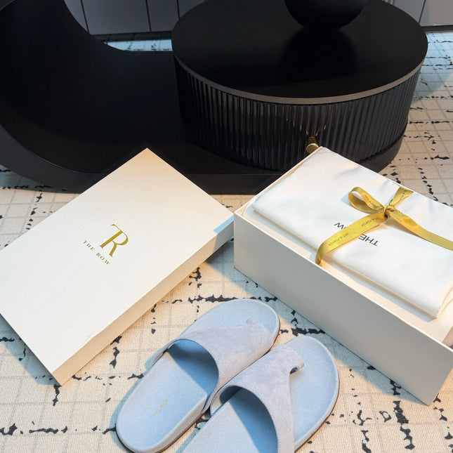 THE ROW 26S THONG SLIDE SANDALS IN POWDER BLUE SUEDE