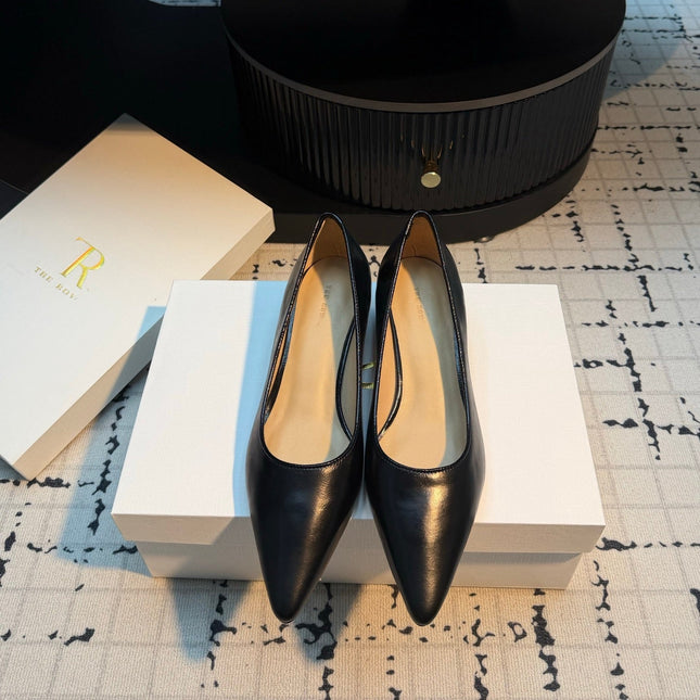 THE ROW 26S POINTED TOE HIGH HEELS 35MM IN BLACK CALFSKIN