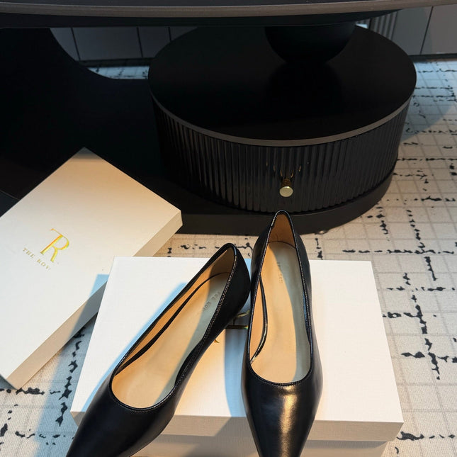 THE ROW 26S POINTED TOE HIGH HEELS 35MM IN BLACK CALFSKIN