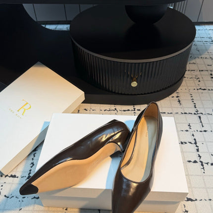 THE ROW 26S POINTED TOE HIGH HEELS 35MM IN DARK BROWN CALFSKIN
