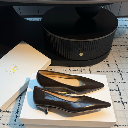 THE ROW 26S POINTED TOE HIGH HEELS 35MM IN DARK BROWN CALFSKIN
