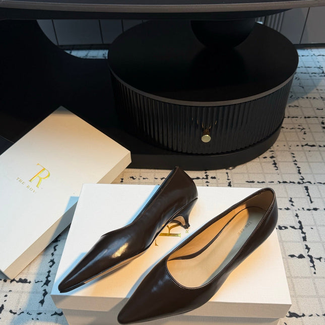 THE ROW 26S POINTED TOE HIGH HEELS 35MM IN DARK BROWN CALFSKIN
