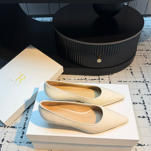 THE ROW 26S POINTED TOE HIGH HEELS 35MM IN IVORY WHITE CALFSKIN