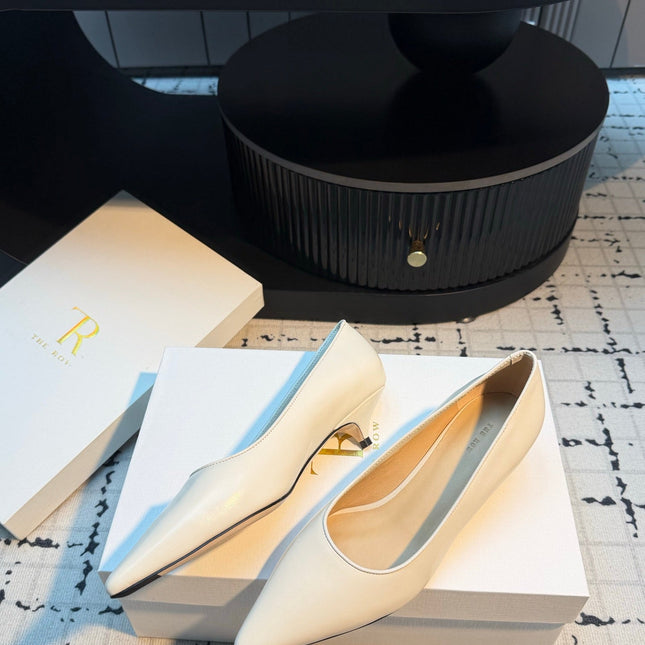 THE ROW 26S POINTED TOE HIGH HEELS 35MM IN IVORY WHITE CALFSKIN