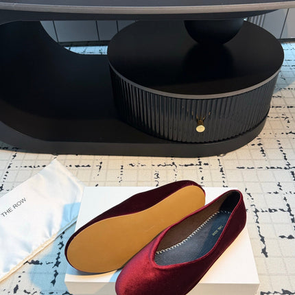 THE ROW 26S CLASSIC BALLET FLATS IN DARK RED VELVET