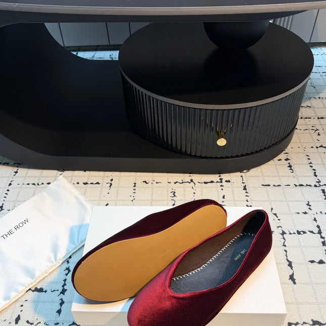 THE ROW 26S CLASSIC BALLET FLATS IN DARK RED VELVET