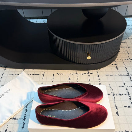 THE ROW 26S CLASSIC BALLET FLATS IN DARK RED VELVET