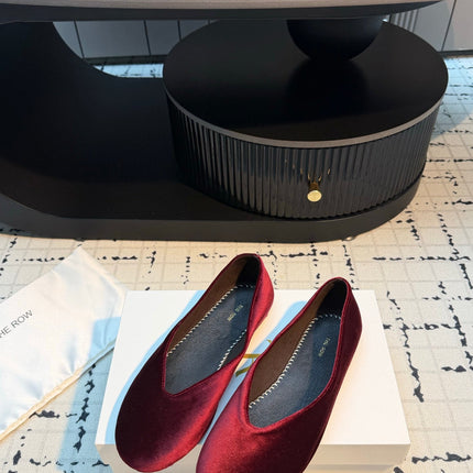 THE ROW 26S CLASSIC BALLET FLATS IN DARK RED VELVET