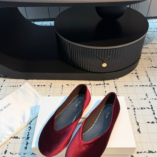 THE ROW 26S CLASSIC BALLET FLATS IN DARK RED VELVET