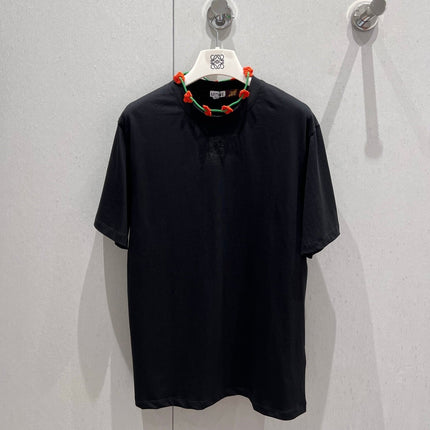 Loewe 25 Floral Neck Halter T-shirt Black Cotton 218253