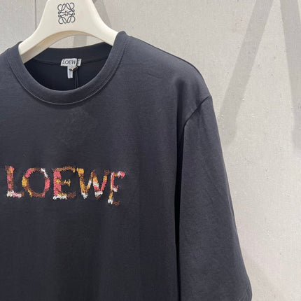 Loewe 25 Embroidered Short-sleeved T-shirt Black Cotton 221445