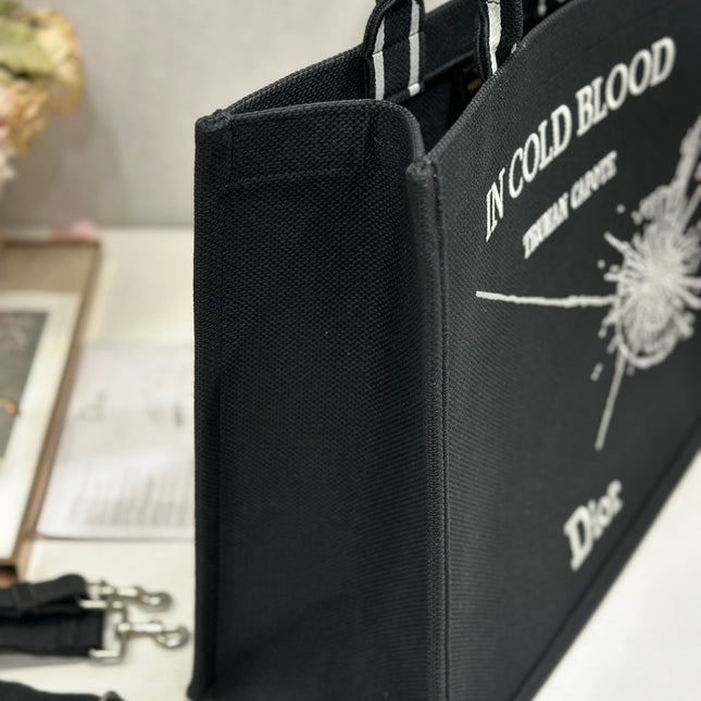 DIOR 26S BOOK TOTE BAG 42 IN BLACK EMBROIDERED LETTERING FABRIC