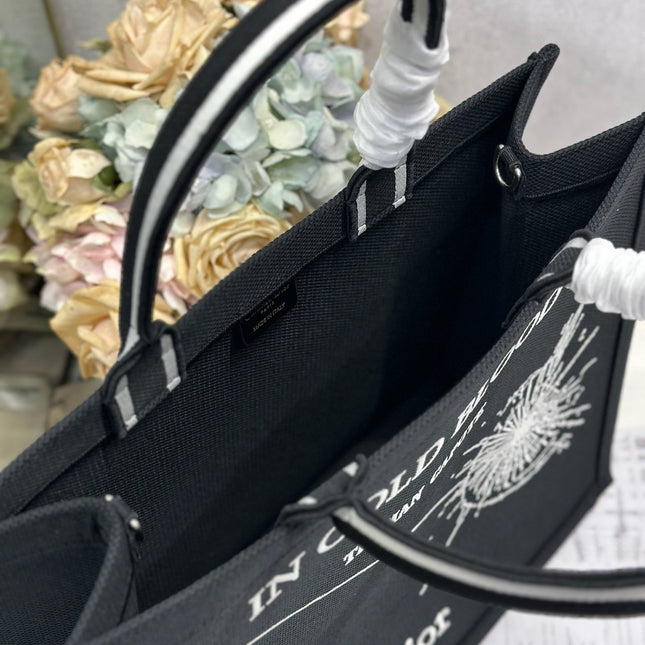 DIOR 26S BOOK TOTE BAG 42 IN BLACK EMBROIDERED LETTERING FABRIC