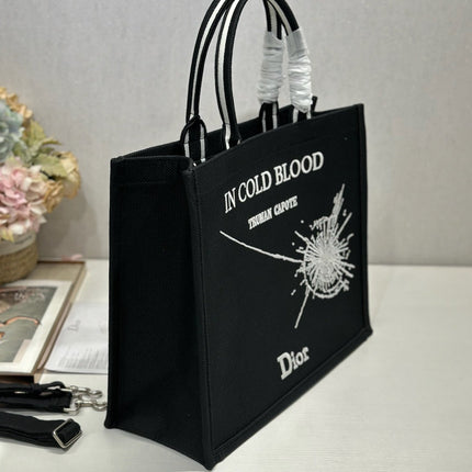DIOR 26S BOOK TOTE BAG 42 IN BLACK EMBROIDERED LETTERING FABRIC