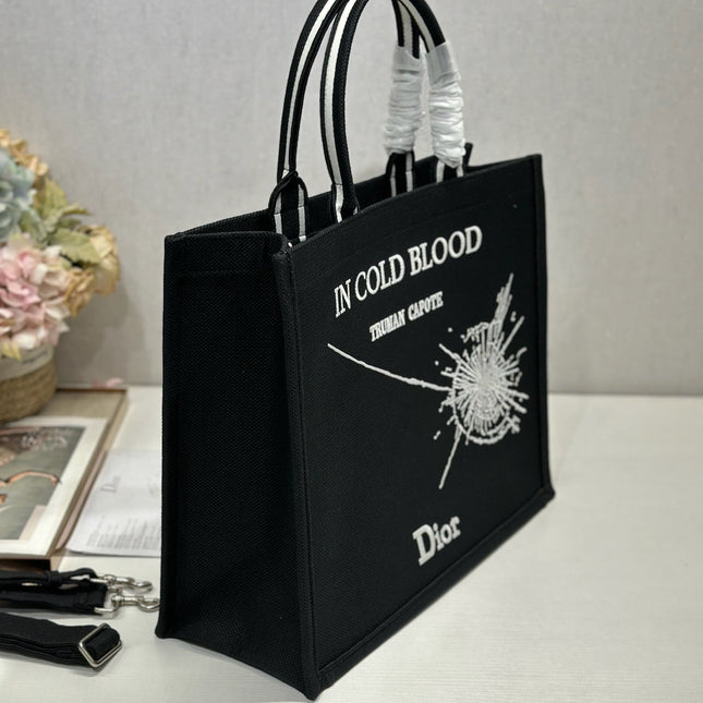 DIOR 26S BOOK TOTE BAG 42 IN BLACK EMBROIDERED LETTERING FABRIC