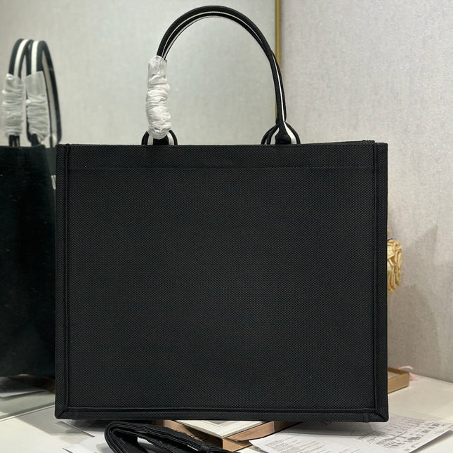 DIOR 26S BOOK TOTE BAG 42 IN BLACK EMBROIDERED LETTERING FABRIC