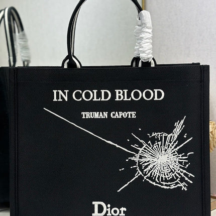 DIOR 26S BOOK TOTE BAG 42 IN BLACK EMBROIDERED LETTERING FABRIC