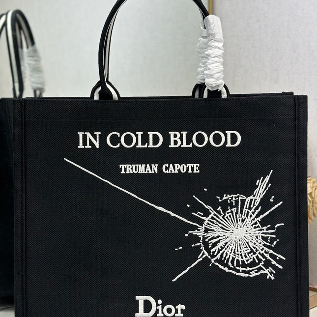 DIOR 26S BOOK TOTE BAG 42 IN BLACK EMBROIDERED LETTERING FABRIC