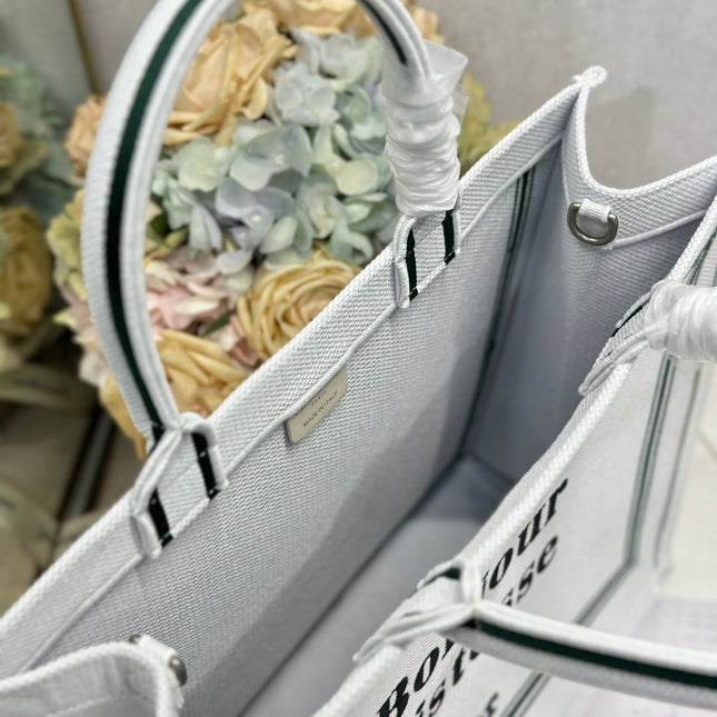 DIOR 26S BOOK TOTE BAG 42 IN WHITE EMBROIDERED LETTERING FABRIC