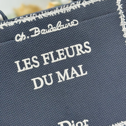 DIOR 26S BOOK TOTE BAG 26 IN GREY EMBROIDERED LETTERING FABRIC