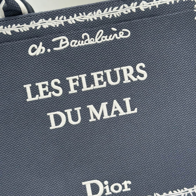 DIOR 26S BOOK TOTE BAG 36 IN GREY EMBROIDERED LETTERING FABRIC