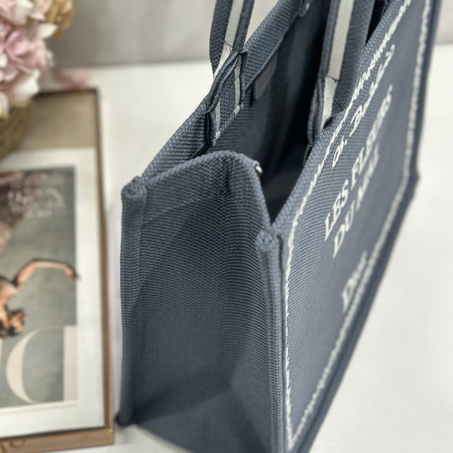 DIOR 26S BOOK TOTE BAG 36 IN GREY EMBROIDERED LETTERING FABRIC