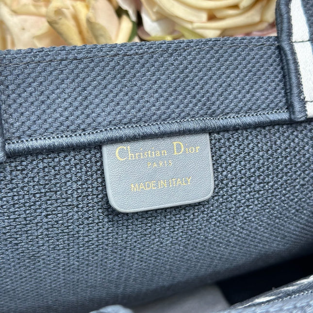 DIOR 26S BOOK TOTE BAG 36 IN GREY EMBROIDERED LETTERING FABRIC