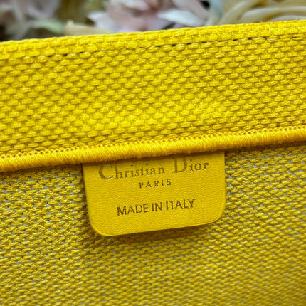 DIOR 26S BOOK TOTE BAG 36 IN YELLOW EMBROIDERED LETTERING FABRIC
