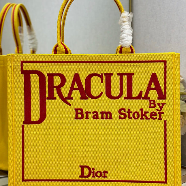 DIOR 26S BOOK TOTE BAG 42 IN YELLOW EMBROIDERED LETTERING FABRIC
